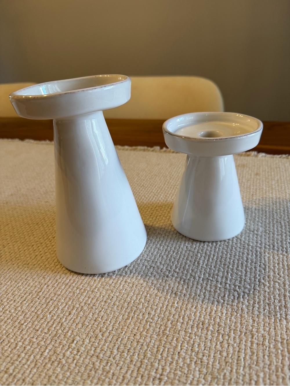 Crate&Barrel Marin White Ceramic Candle Holders - Taper & Pillar Set